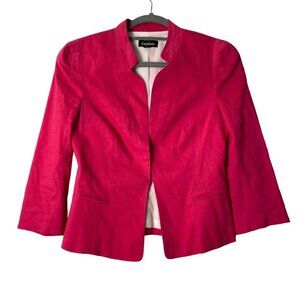 bebe Women Size 2 Pink Linen Blend Fitted Hook Front Jacket Blazer